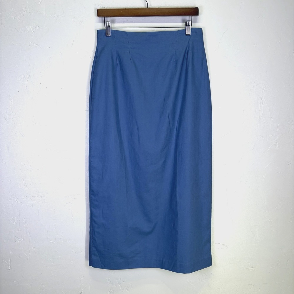 Vintage James River Traders‎ Linen Cotton Blend Pencil Skirt Size 14 Blue NWT